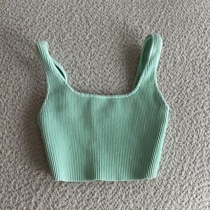 Aritzia Mint Ribbed Square-Neck Crop Tank Top